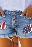 Button-Front Distressed Denim Shorts