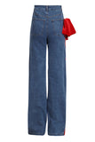 High-Waist Straight-Leg Jeans with Bow