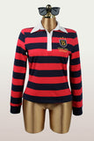 Contrast Collar Striped Polo Top