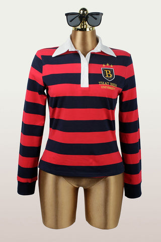 Contrast Collar Striped Polo Top