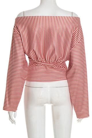 Off-Shoulder Striped T-Shirt