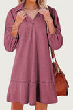V-Neck Denim Dress with Puffed Sleeves
