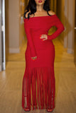 Off Shoulder Fringe Evening Dress