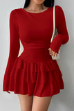 Long-Sleeve Ruffled Hem Casual Dress