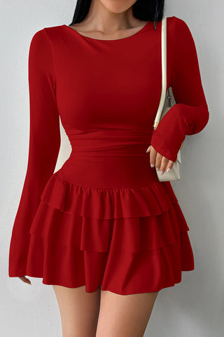 Long-Sleeve Ruffled Hem Casual Dress