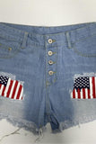 Button-Front Distressed Denim Shorts