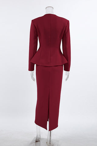 Buttoned Blazer and Skirt Set