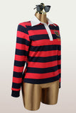 Contrast Collar Striped Polo Top