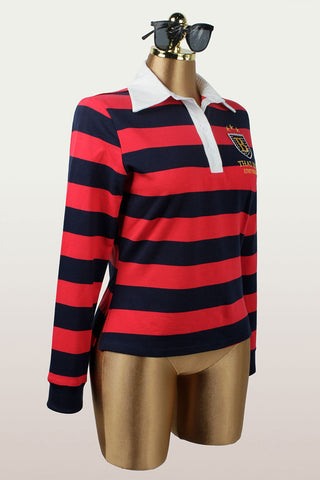 Contrast Collar Striped Polo Top