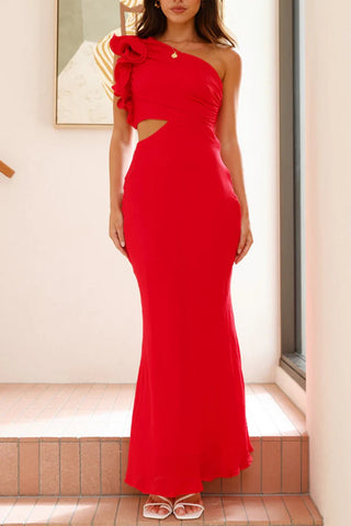 One-Shoulder Ruffle Cutout Dress