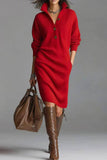 Button-Accent Knit Casual Dress
