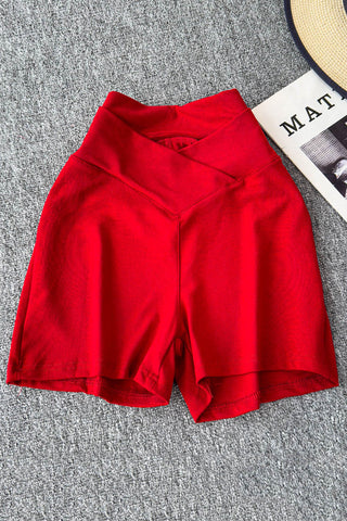 V-Waist Slim Brown High-Waist Shorts