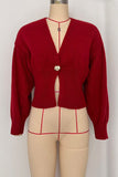 Elegant V-Neck Cardigan with Statement Button