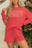 MERRY Graphic Long Sleeve Top & Shorts Set