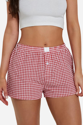 Button-Front Gingham Casual Shorts