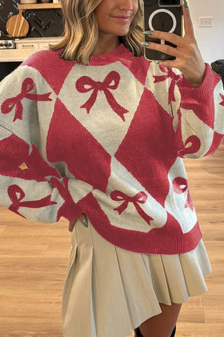 Bow Print Knit Sweater