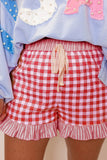 Ruffle-Trim Gingham Casual Shorts