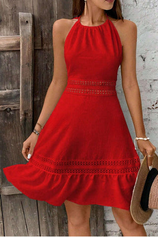 Halter Neck Lace Trim Dress