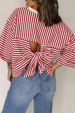 Striped T-Shirt with Bow Back Detail