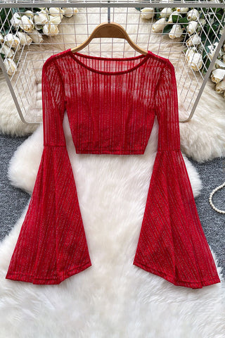 Flared Sleeve Sheer Crop Top