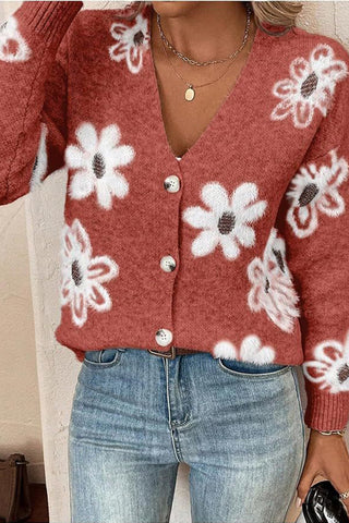 Floral Button-Up Cardigan Sweater