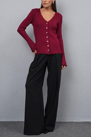 Frayed Hem Button-Front Cardigan