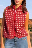 Zip-Front Checkered Vest