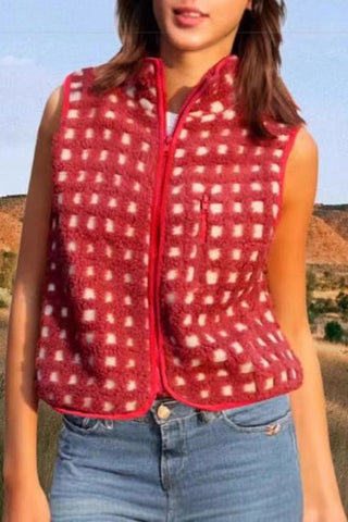 Zip-Front Checkered Vest