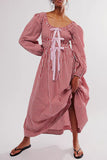 Gingham Puff-Sleeve Casual Dress