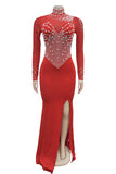 Embellished Mesh Long-Sleeve Dress