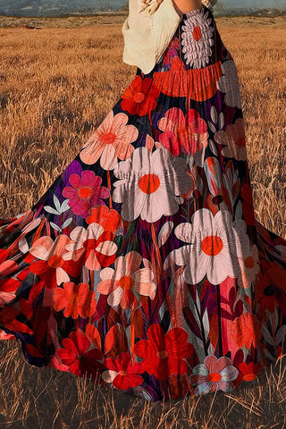 Boho Floral Print Flowy Skirt