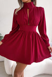 Long-Sleeve Keyhole Casual Dress