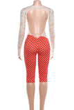 Lace Panel Polka Dot Jumpsuit