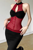 High-Neck Mesh Panel Tank Top