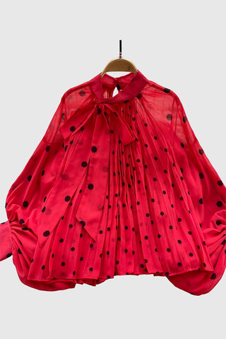 Polka Dot High-Neck Blouse