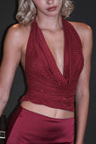Plunge Neck Draped Halter Top
