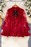 Elegant Ruffled Blouse with Bow Accent