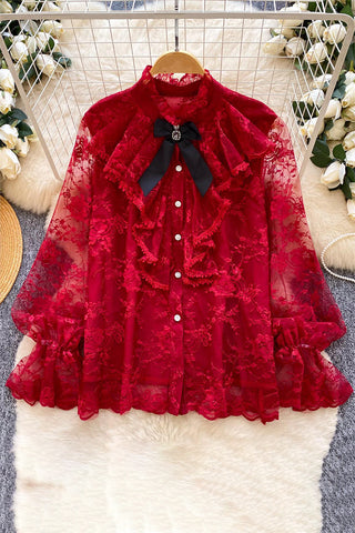 Elegant Ruffled Blouse with Bow Accent