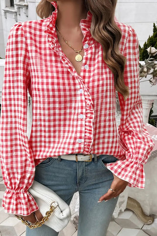 Ruffled Gingham Check Blouse