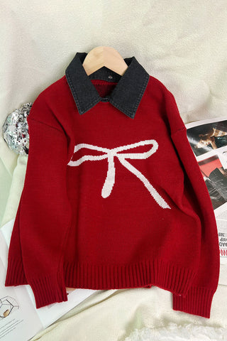 Bow Accent Collared Sweater