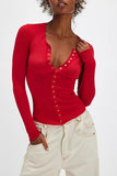 Snap-Button V-Neck Blouse