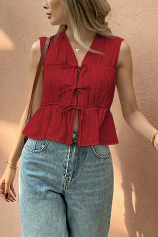 Tie-Front Peplum Tank Top