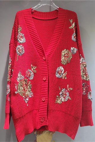 Sequin Embellished Button-Front Cardigan