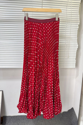 Pleated Polka Dot Maxi Skirt