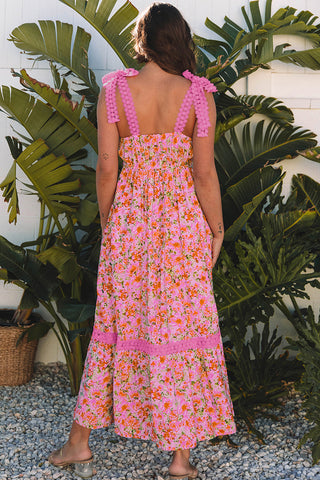 Floral Bow Strap Maxi Dress