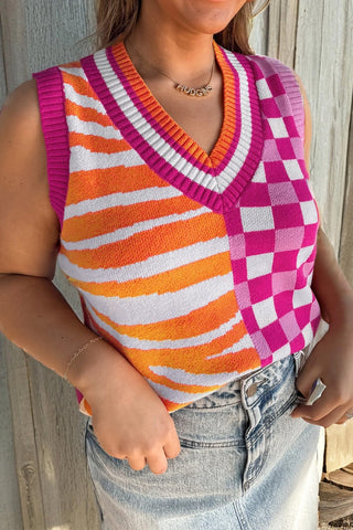 Patchwork V Neck Sweater Vest