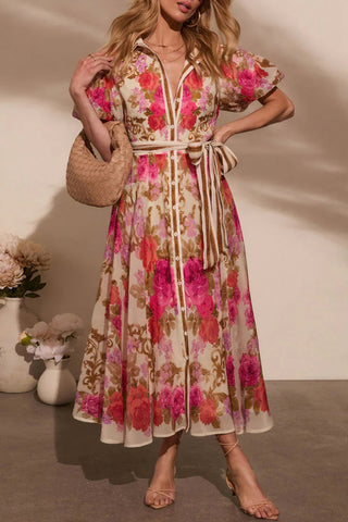 Floral Midi Dress with Belted Waist