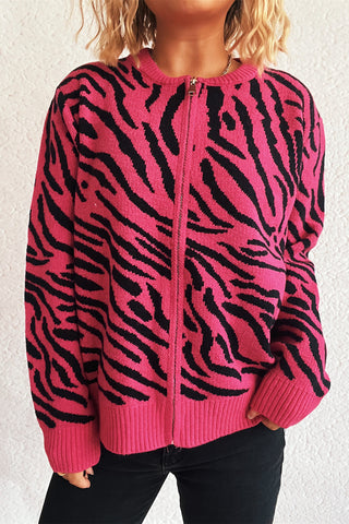 Zebra Pattern Zip Cardigan