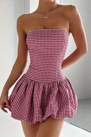 Strapless Gingham Mini Dress