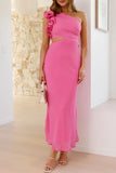 One-Shoulder Ruffle Cutout Dress